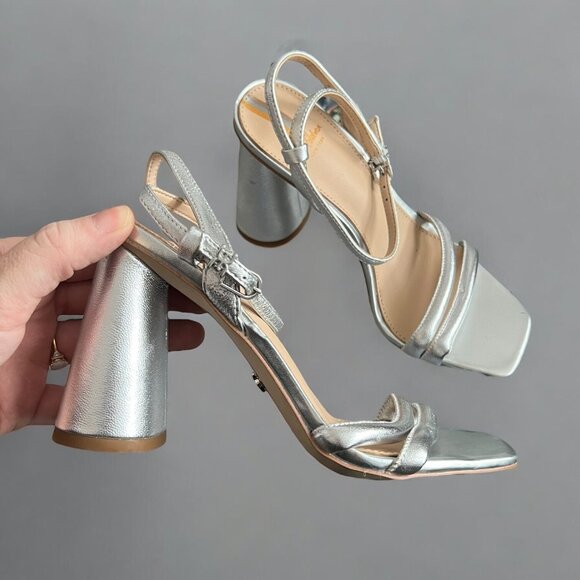 Sam Edelman Silver Kia Strappy Block Heel Sandal US 5.5M EUR 35.5 Y2K Vibe - Picture 2 of 6